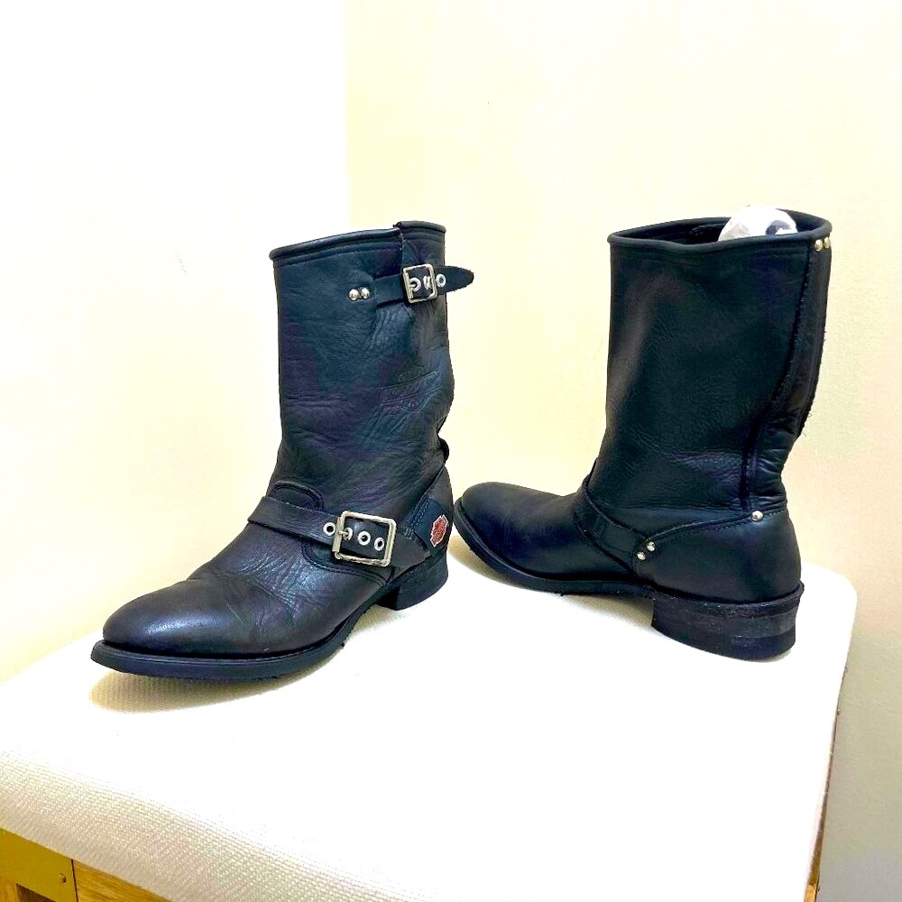Harley-Davidson Women's Black Leather Buckle Biker Boots